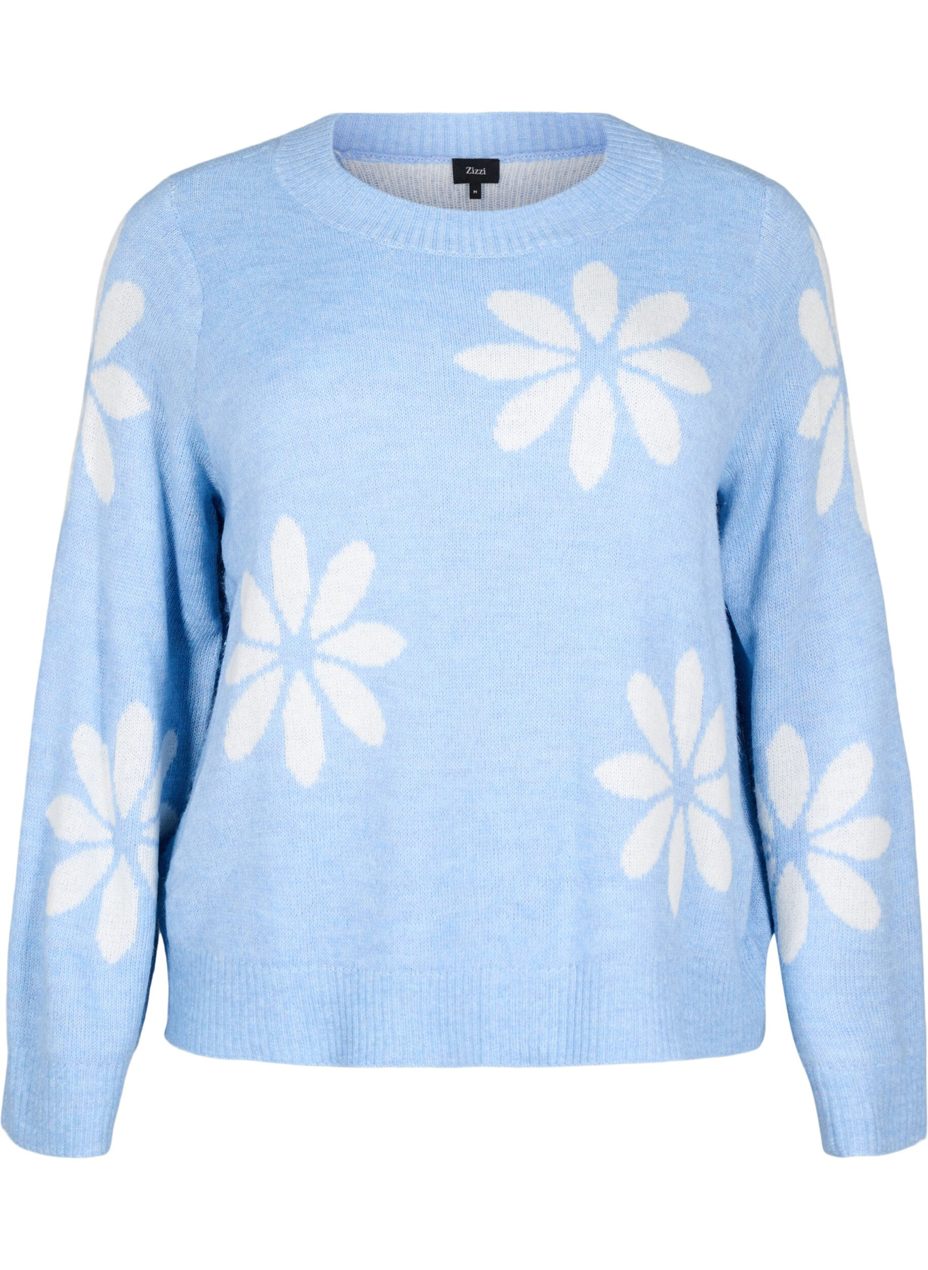 Zizzi Strikbluse med blomster, Della R. Blue Comb, Packshot image number 0