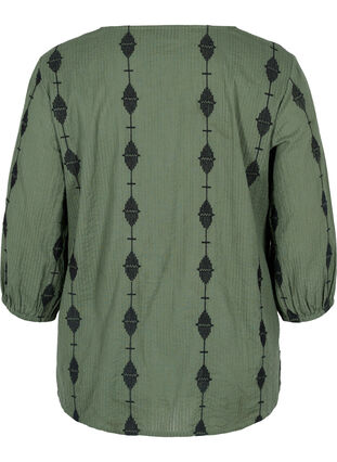 Mønstret bluse med v-hals og 3/4 ærmer, Thyme, Packshot image number 1