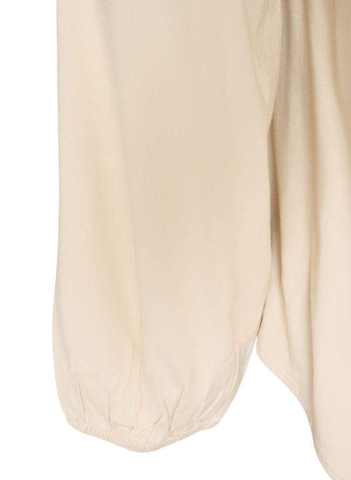 Viskosebluse med V-hals og lange &aelig;rmer, Beige, Packshot image number 3