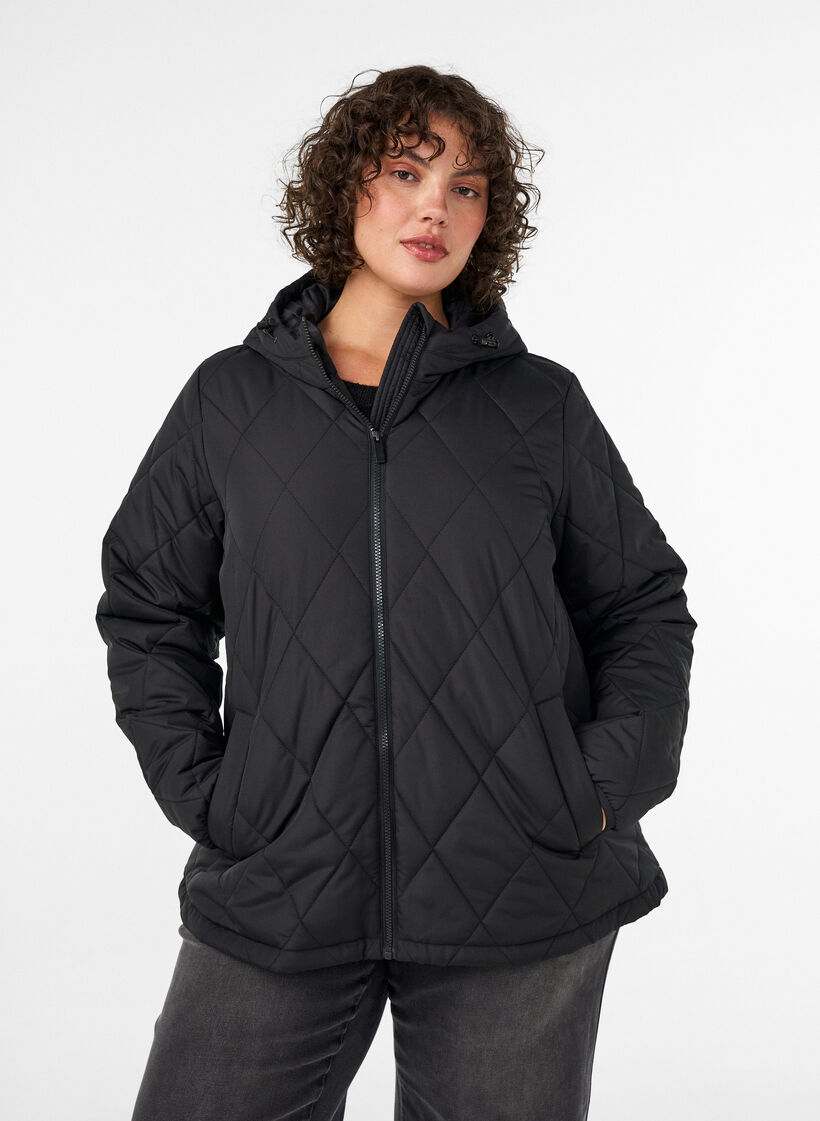 Let vatteret jakke med diamantquilt, Sort, Model image number 0