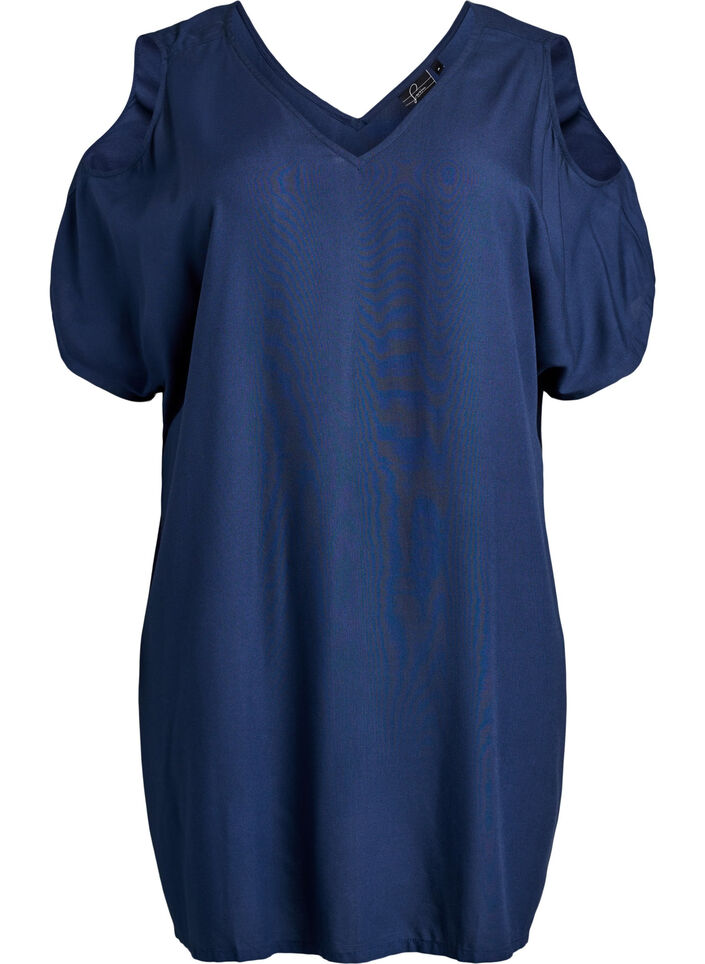Strandkjole i viskose med skulderdetalje, Blå, Packshot image number 0