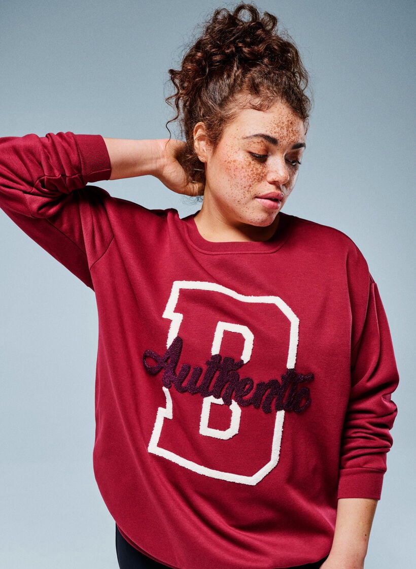 Sweatshirt med tekst i frott&eacute;, M&oslash;rk Bordeaux, Image image number 0