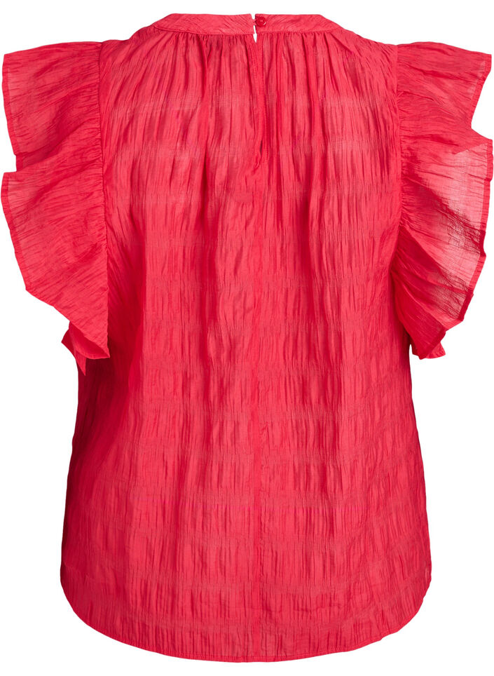 &AElig;rmel&oslash;s bluse med struktur og fl&aelig;ser, R&oslash;d, Packshot image number 1