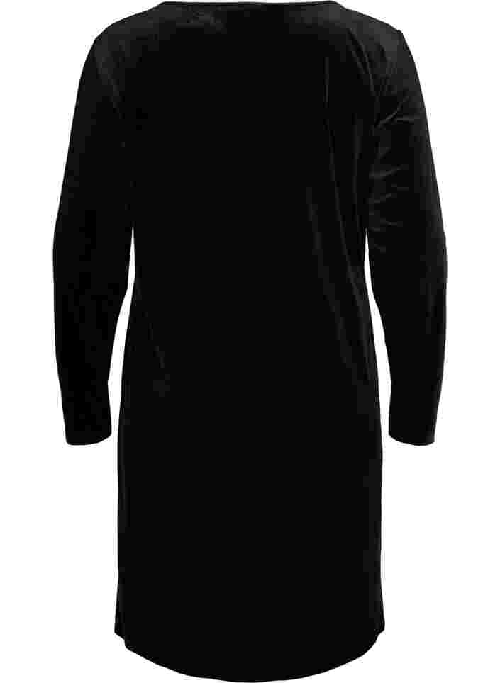 Kjole i velour med lange ærmer, Black, Packshot image number 1