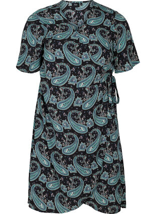 Wrap kjole i paisley print med korte ærmer, B. Vintage Paisley, Packshot image number 0