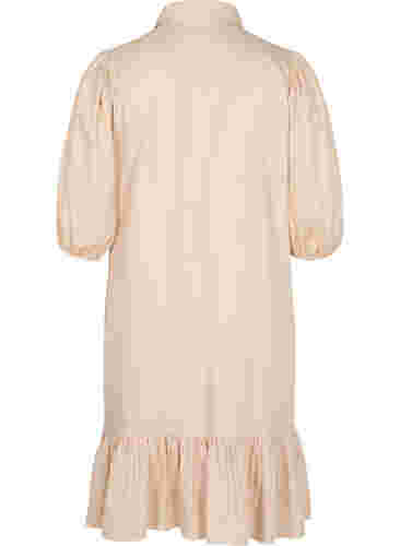 Kjole med flæsekant og 3/4 ærmer, Humus, Packshot image number 1