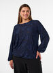 Transparent bluse med blomsterstruktur og lange &aelig;rmer, Bl&aring;, Model image number 0