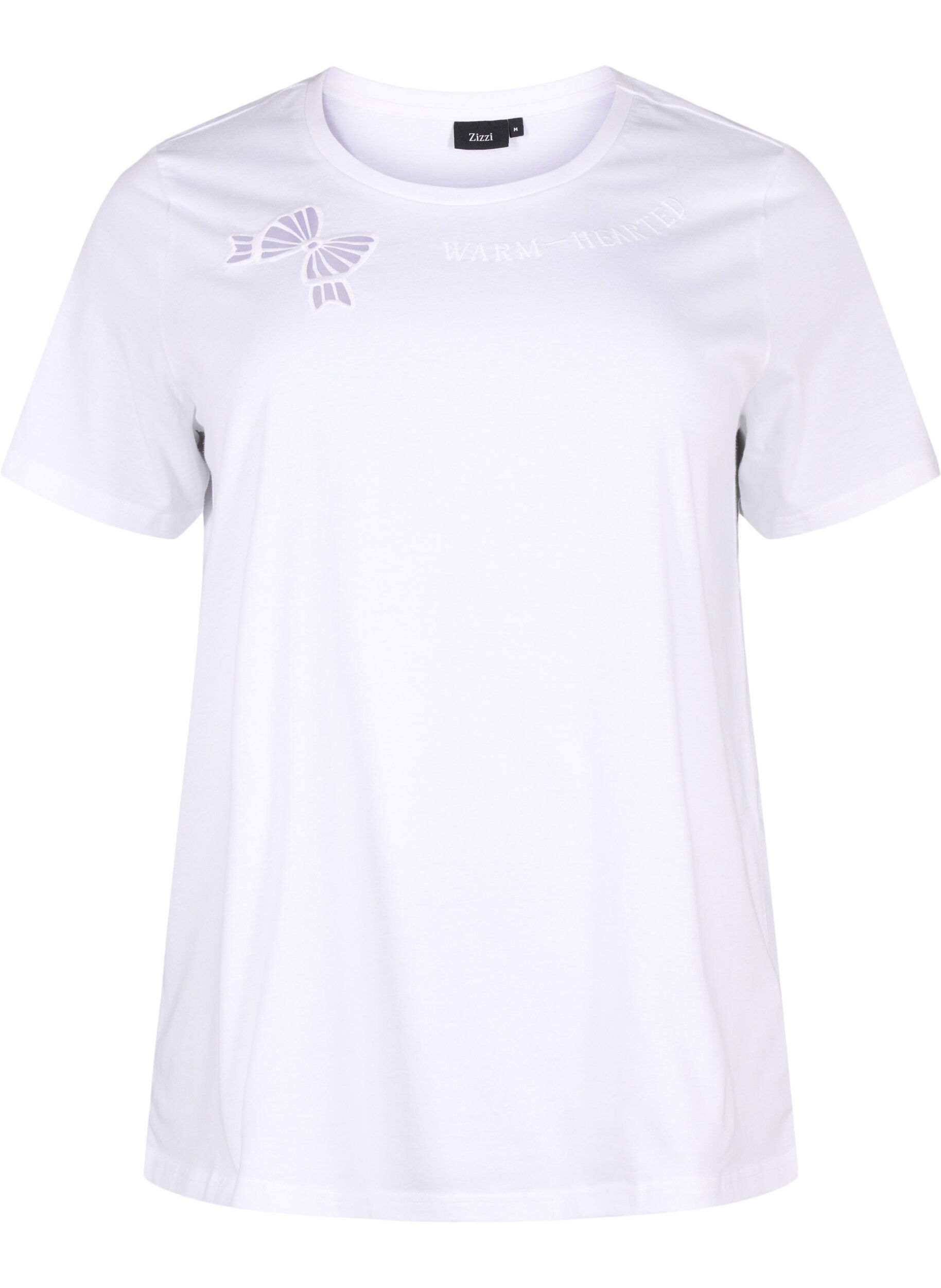 Zizzi T-shirt i &oslash;kologisk bomuld med sl&oslash;jfedetalje, Bright White, Packshot image number 0