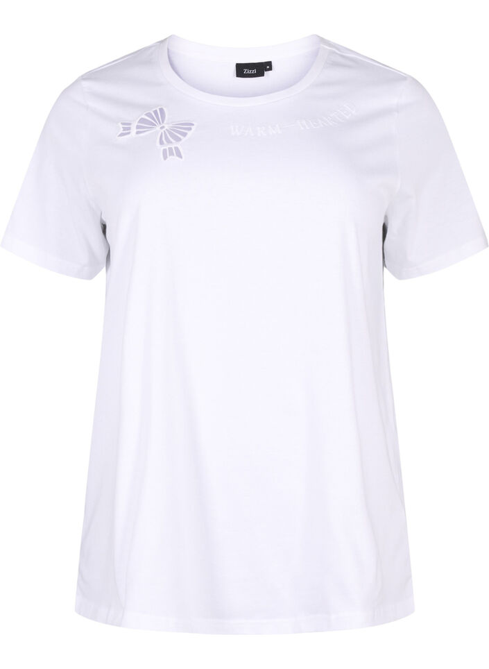T-shirt i økologisk bomuld med sløjfedetalje, Bright White, Packshot image number 0