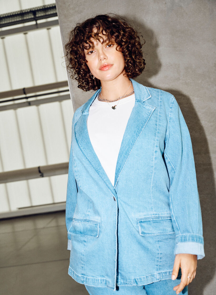 Denim blazer med lommer, Bl&aring;, Image image number 0
