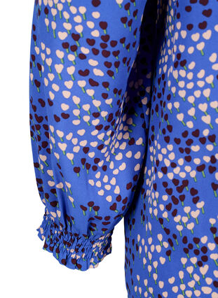 FLASH - Langærmet bluse med smock og print, Dazzling Blue AOP, Packshot image number 3
