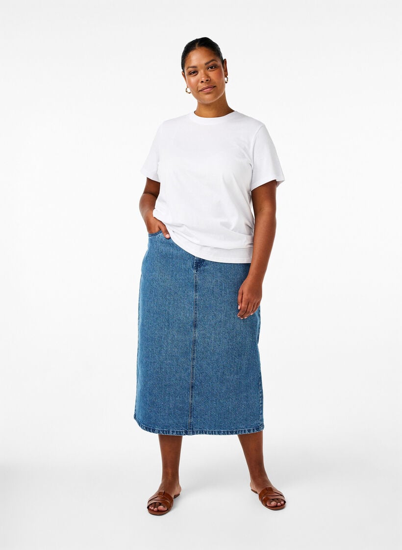 Basis t-shirt i bomuld med rund hals, Hvid, Model