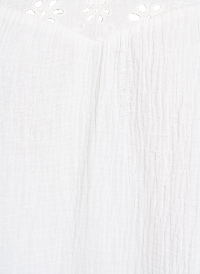 Bluse i bomuldsmusselin med broderie anglaise og 1/2 &aelig;rmer, Hvid, Packshot image number 2