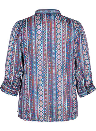 Printet skjortebluse med 3/4 ærmer, Blue Ethnic AOP, Packshot image number 1