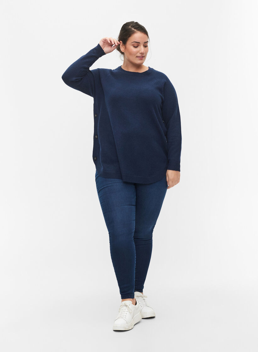 Meleret strikbluse med knappedetaljer, Navy Blazer Mel., Model image number 3