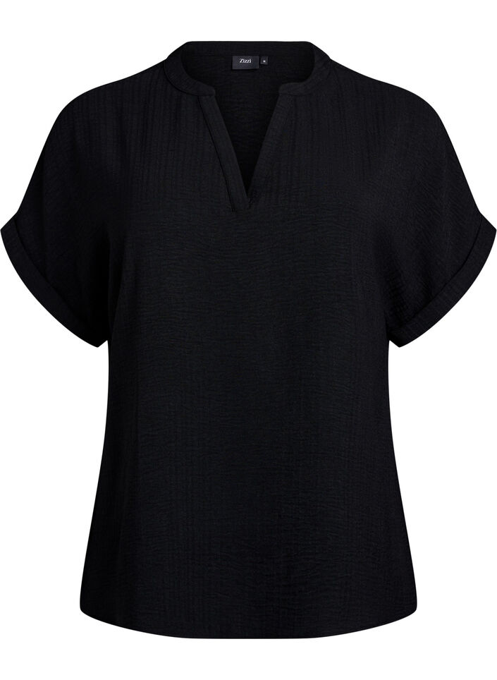 L&oslash;s bluse med korte &aelig;rmer, Sort, Packshot image number 0