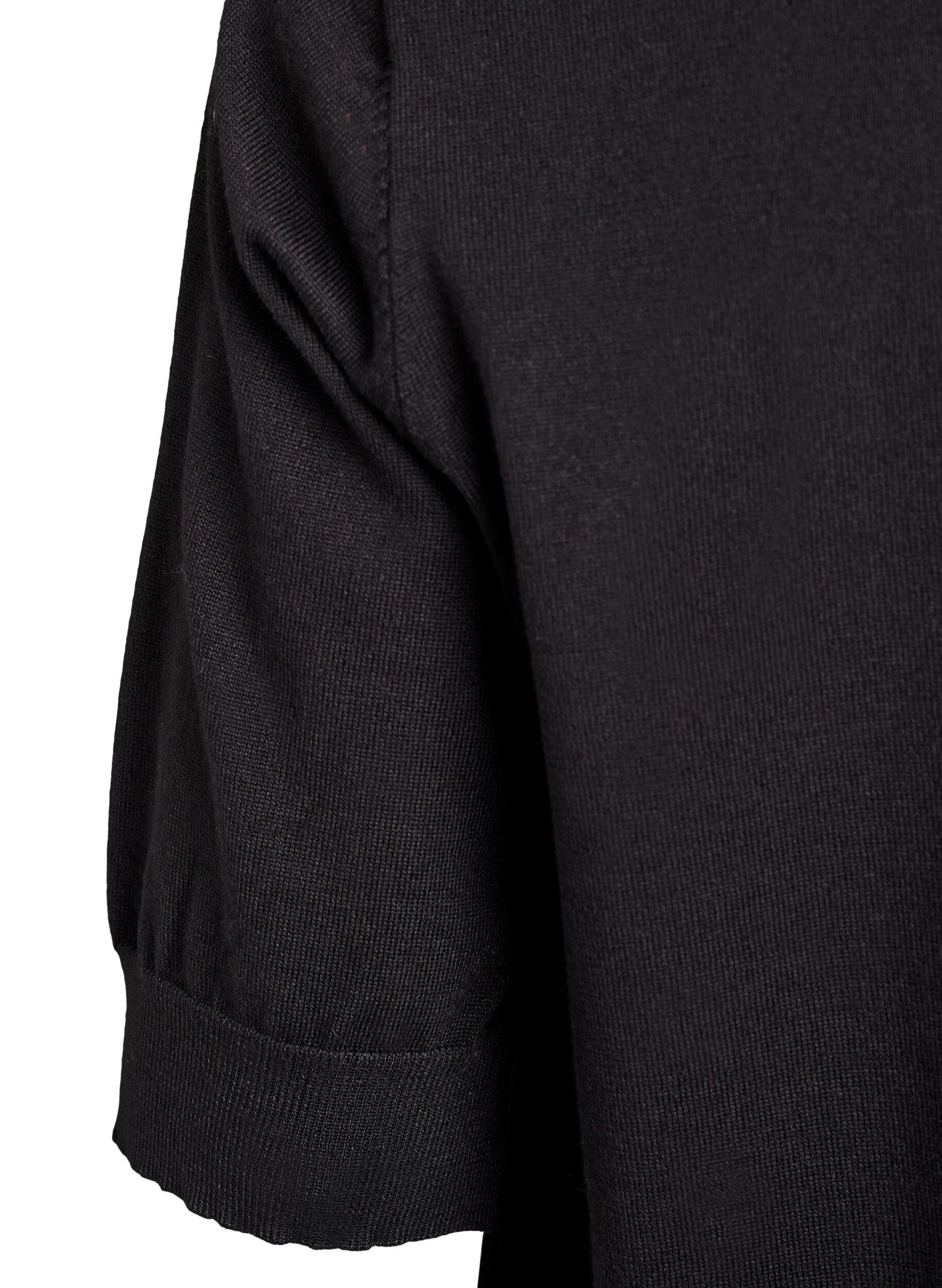 ZizziFinstrikket bluse med korte &aelig;rmer, Sort, Packshot image number 3