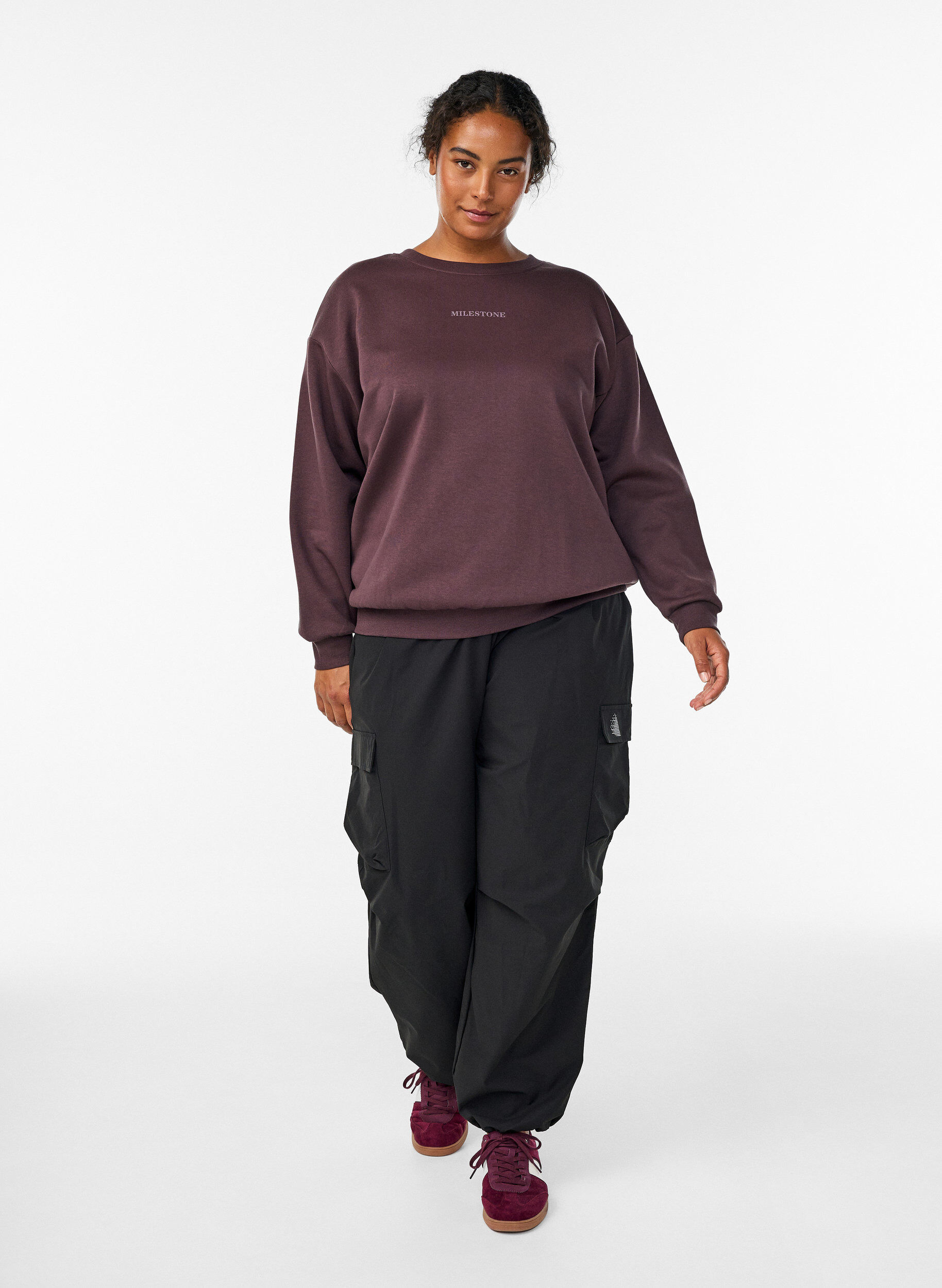 Zizzi Sweatshirt med statement-detalje, Brun, Model image number 1
