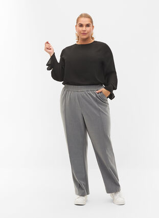 Gråmelerede bukser med elastik i taljen, Medium Grey Melange, Model image number 0