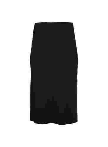 Lang nederdel i bomuld med slids, Black, Packshot image number 1