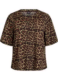 Kort&aelig;rmet bluse med struktur og knaplukning, Sort