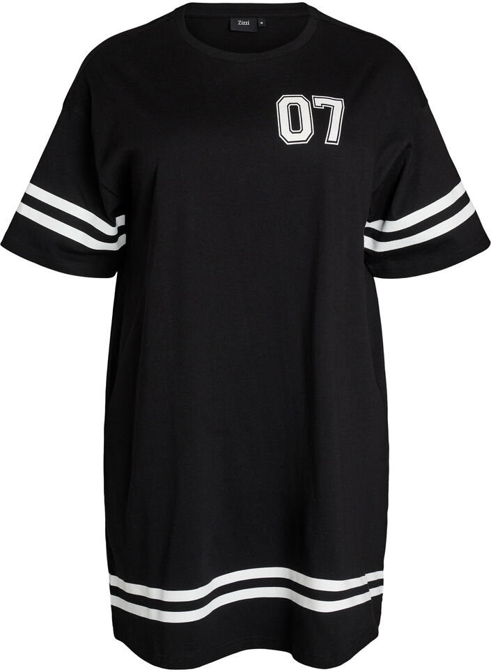 Kort t-shirtkjole med sporty detaljer, Sort, Packshot image number 0