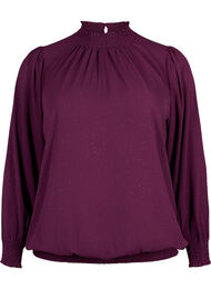 FLASH - Langærmet bluse med smock og glitter, Purple w. Silver