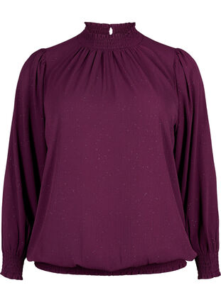 FLASH - Langærmet bluse med smock og glitter, Purple w. Silver, Packshot image number 0