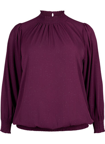 FLASH - Langærmet bluse med smock og glitter, Purple w. Silver, Packshot image number 0