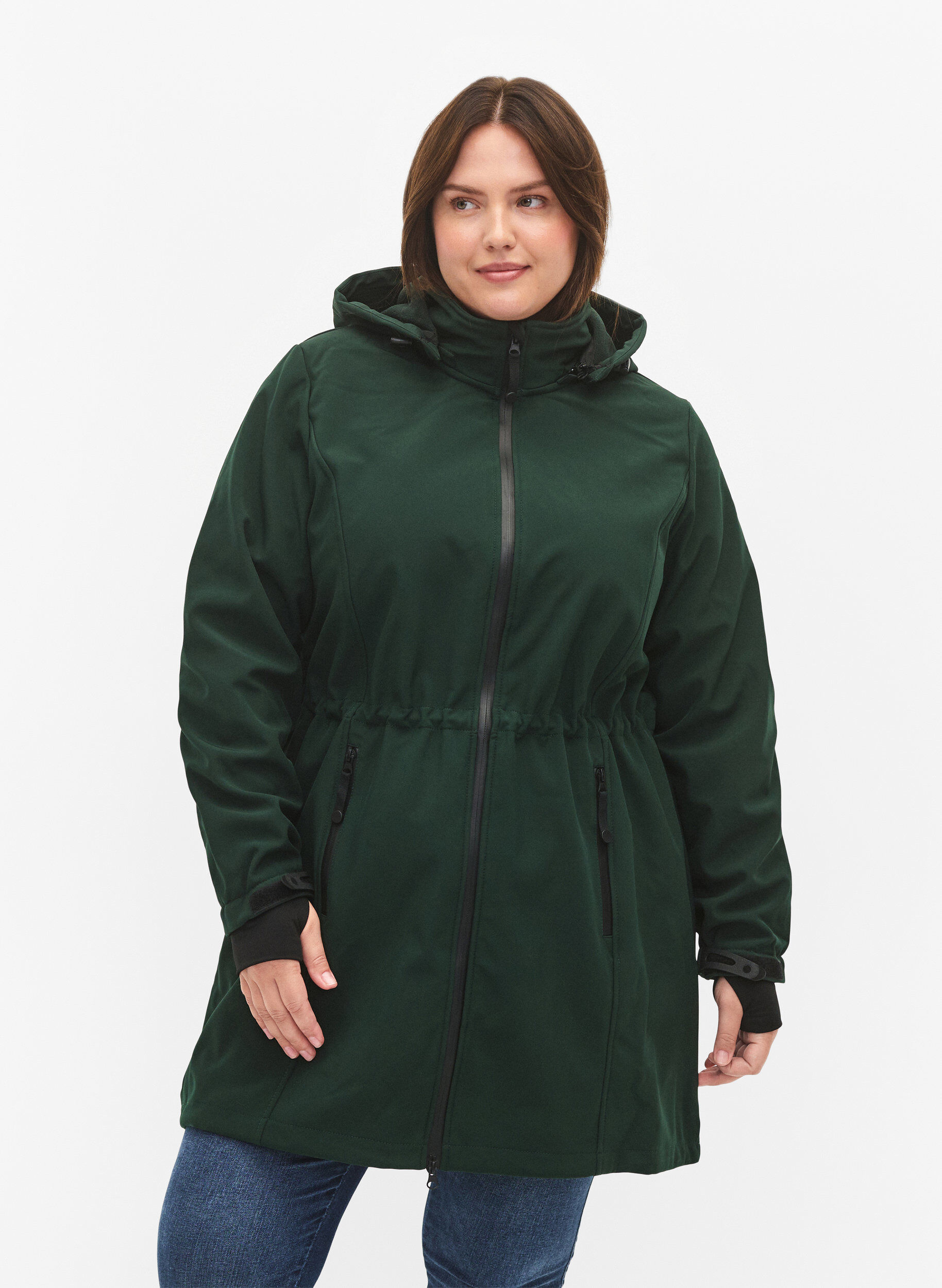 ZizziSoftshell jakke med aftagelig h&aelig;tte, Gr&oslash;n, Model image number 0