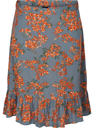 Printet viskose nederdel med flæsekant, Balsam Green Flower, Packshot image number 0