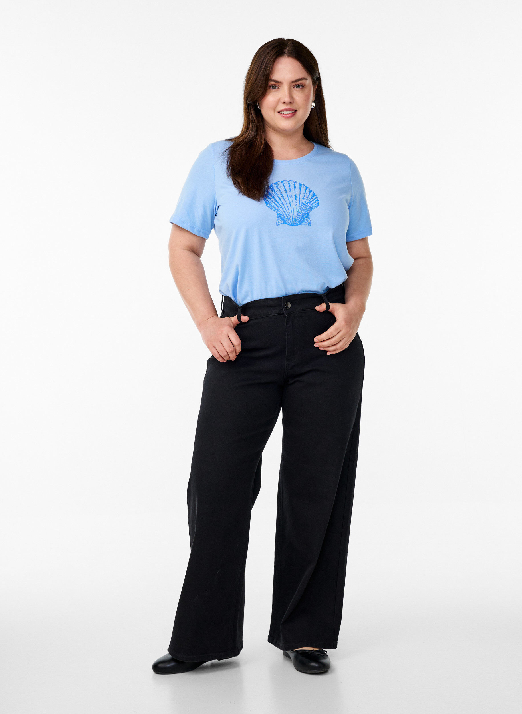 Zizzi FLASH - T-shirt med motiv, Bl&aring;, Model image number 1