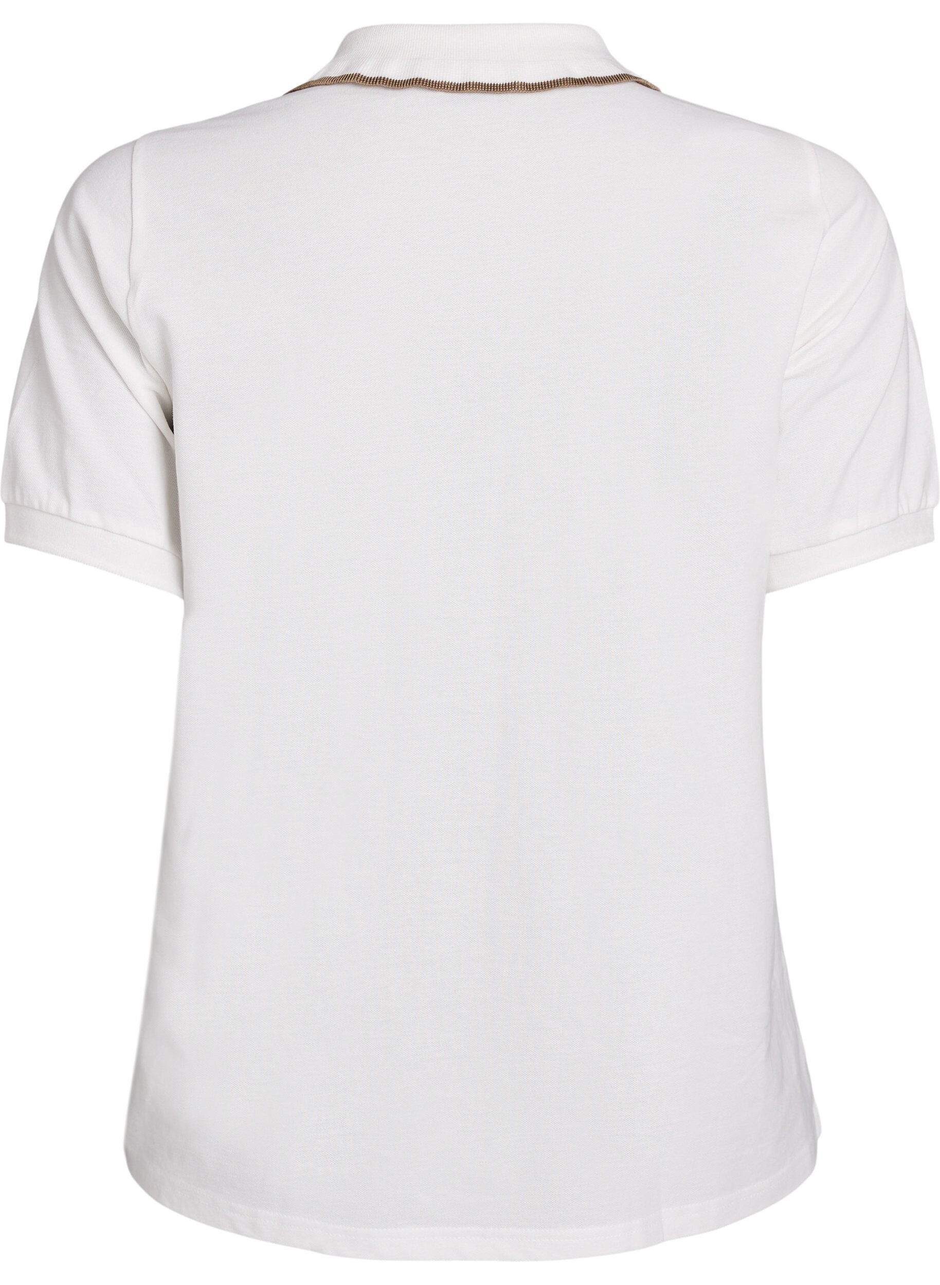 Zizzi Poloshirt med rhinsten knapper og fl&aelig;sedetalje, Vanilla, Packshot image number 1