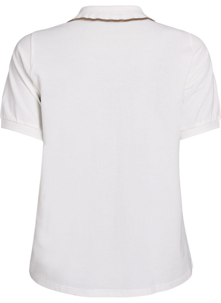 Poloshirt med rhinsten knapper og flæsedetalje, Vanilla, Packshot image number 1