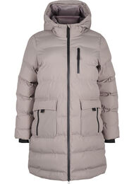 Pufferfrakke med hætte og lommer, Beige