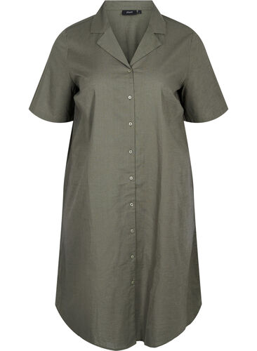 Lang bomuldsskjorte med korte ærmer, Dusty Olive, Packshot image number 0
