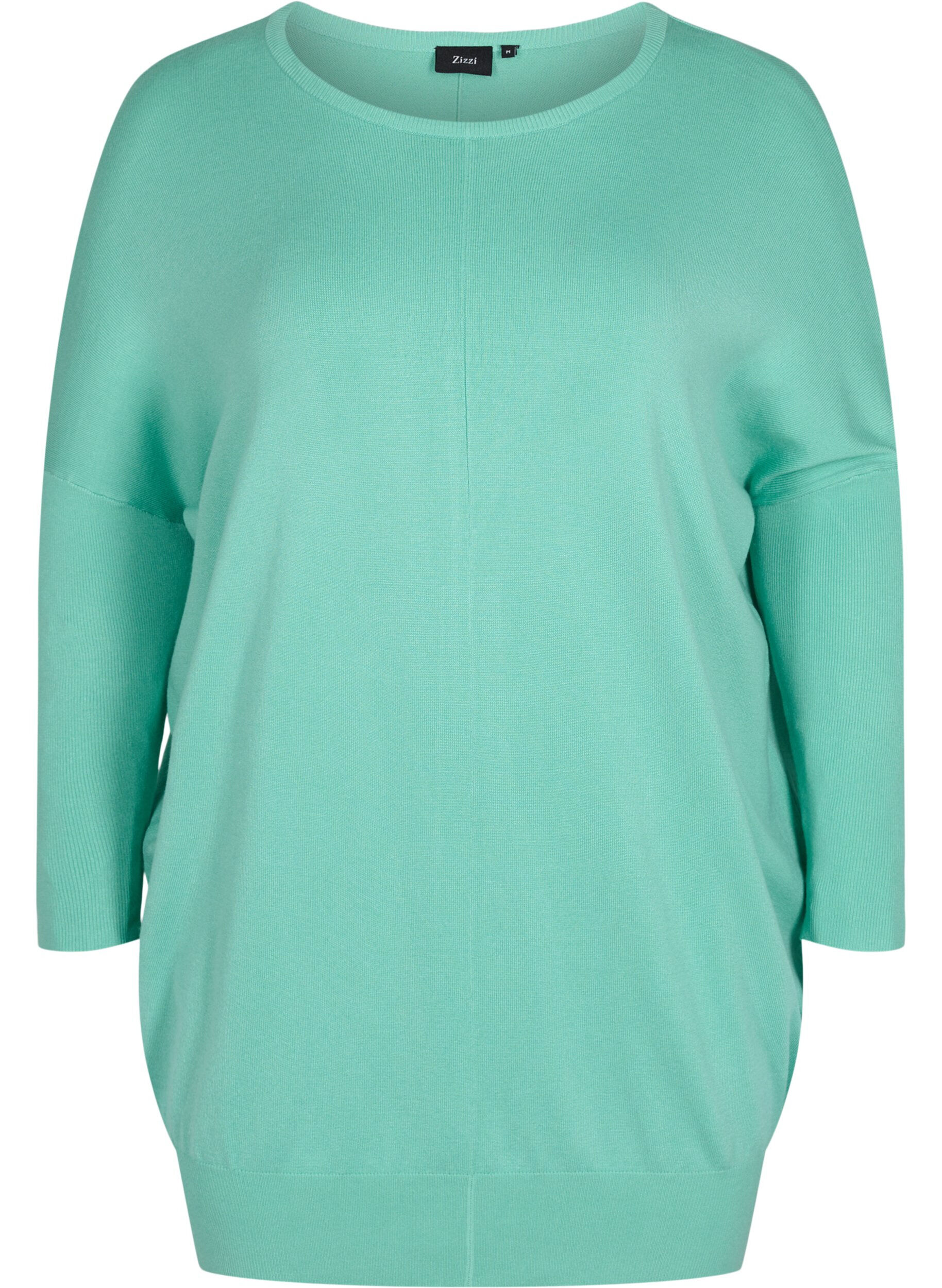 Zizzi Strikbluse med rund halsudsk&aelig;ring, Dusty Jade Green, Packshot image number 0