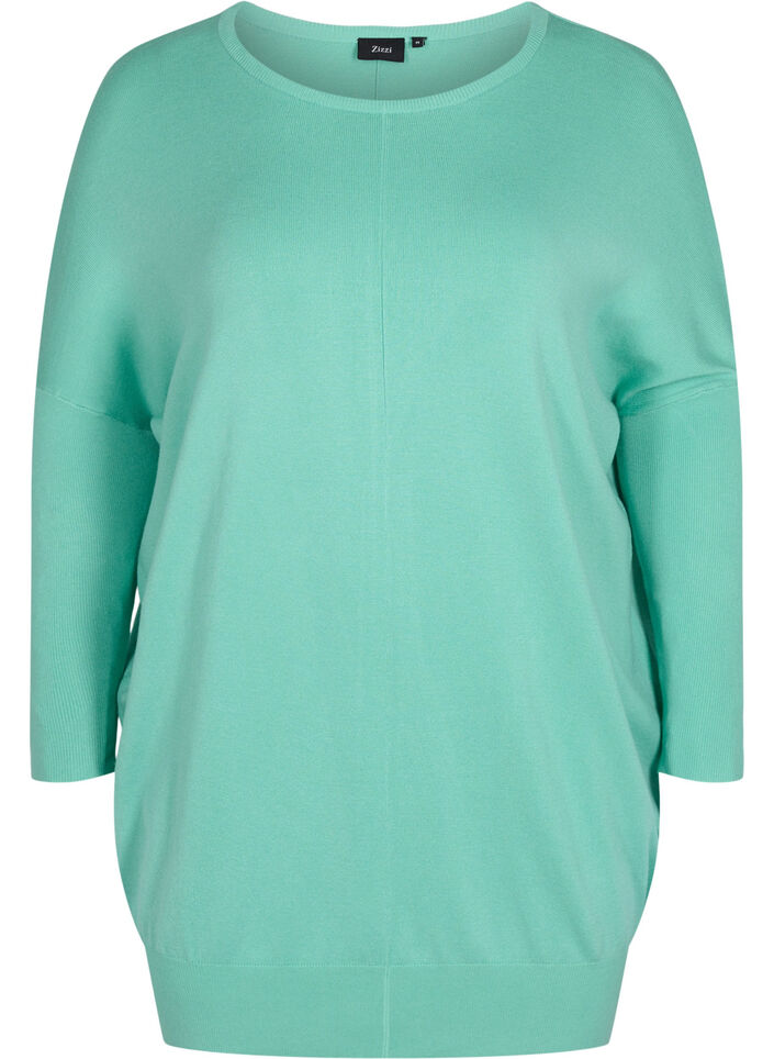 Strikbluse med rund halsudskæring, Dusty Jade Green, Packshot image number 0