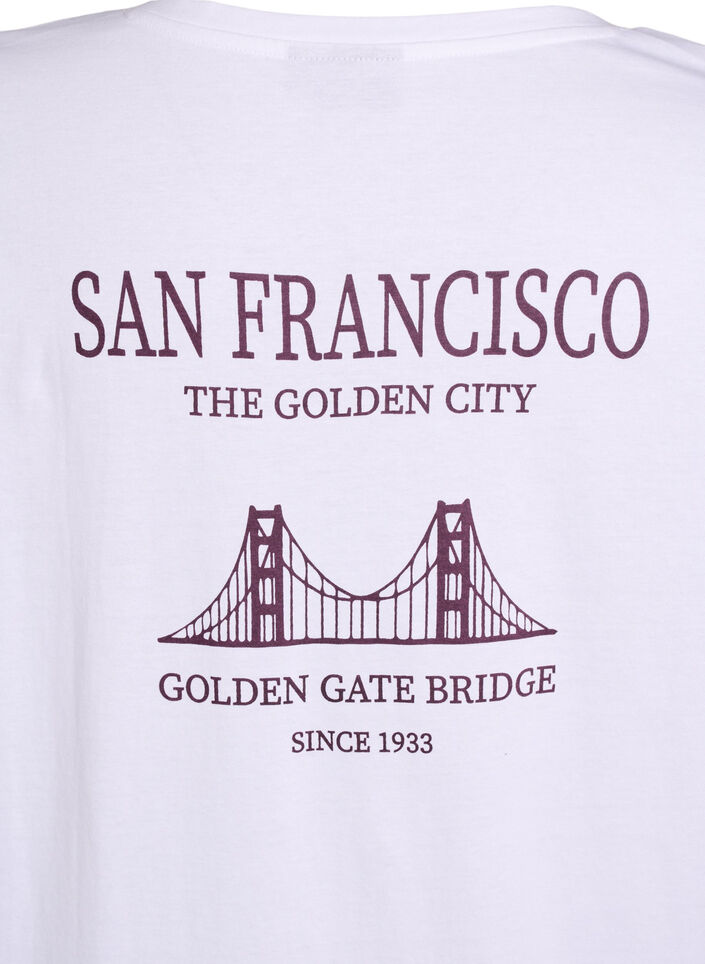 Lang nat t-shirt i økologisk bomuld med print, Hvid, Packshot image number 3