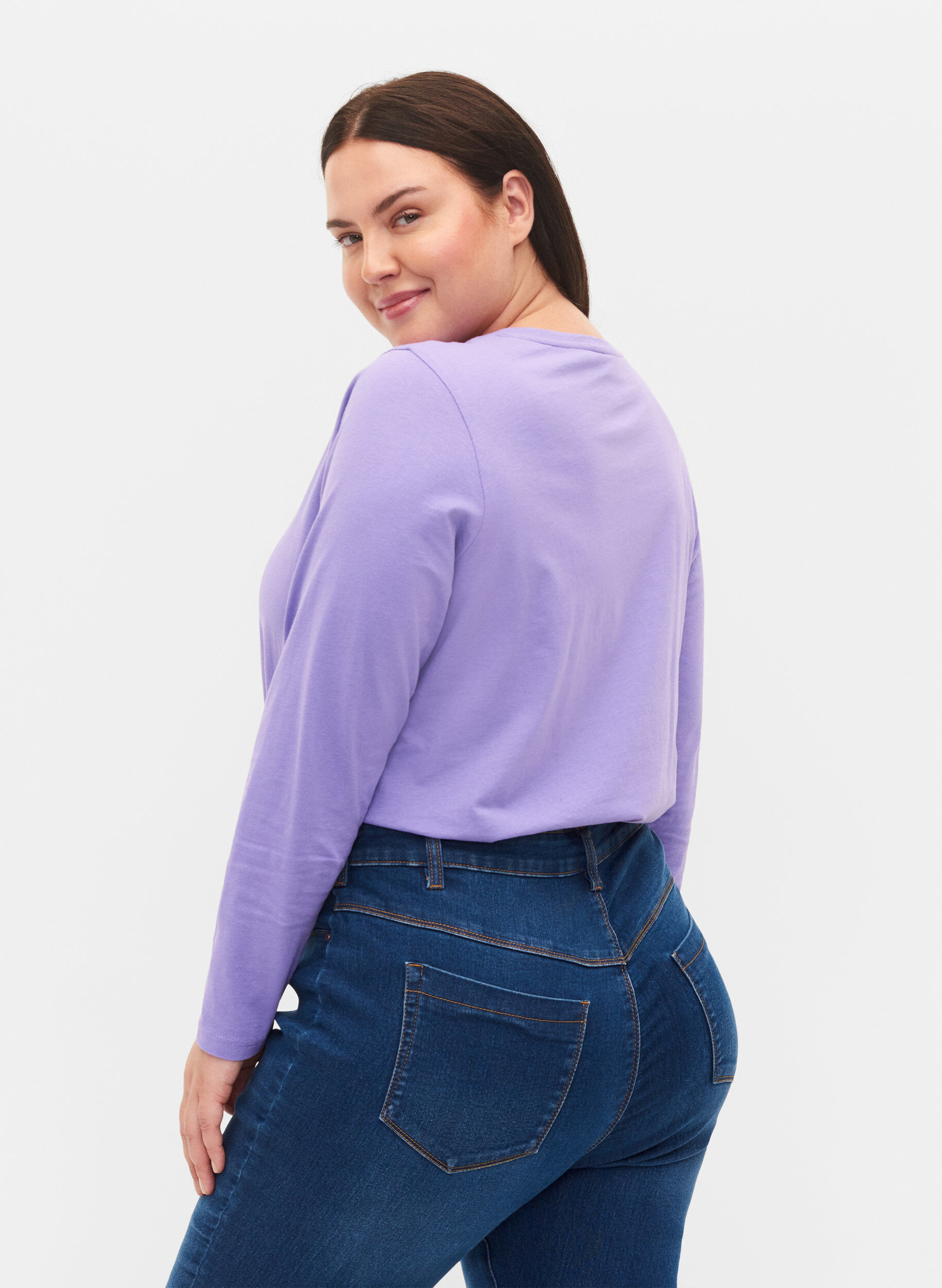 Zizzi 2-pak basis bluse i bomuld, Paisley Purple/Black, Model image number 1