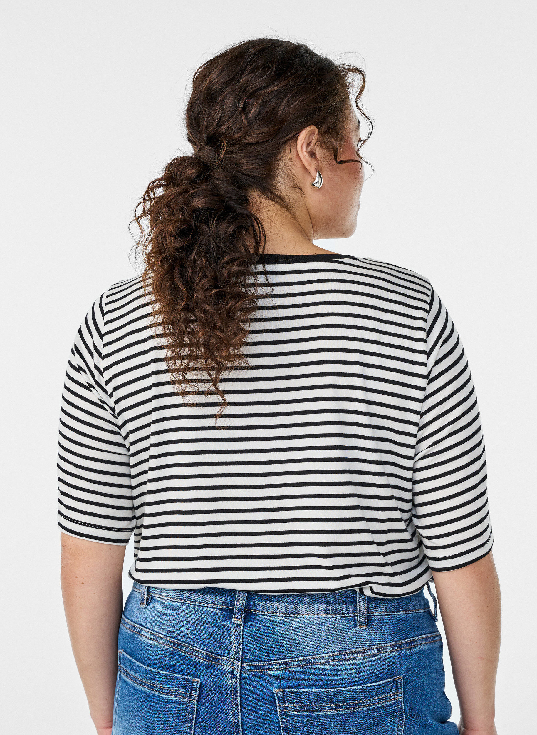 ZizziT-shirt med TENCEL&trade; Lyocell og striber, Hvid, Model image number 2