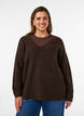 Strikbluse med V-hals og raglan&aelig;rmer, Brun, Model image number 0