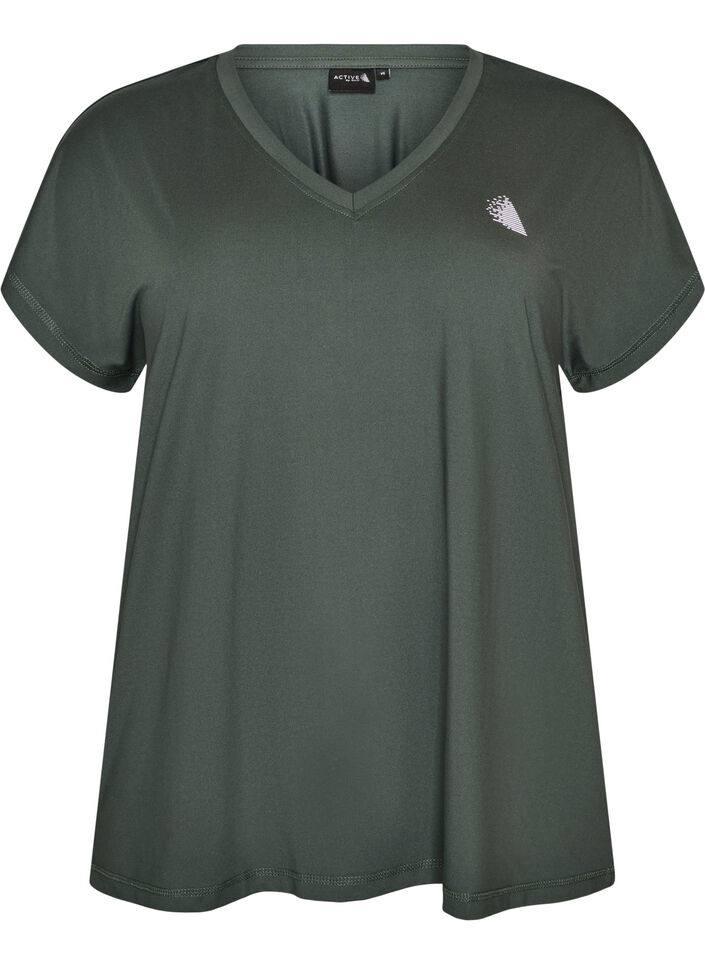 L&oslash;s tr&aelig;nings t-shirt med V-hals, Gr&oslash;n, Packshot image number 0