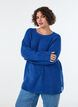 Strikbluse med diagonalt m&oslash;nster og raglan&aelig;rmer, Bl&aring;, Model image number 0