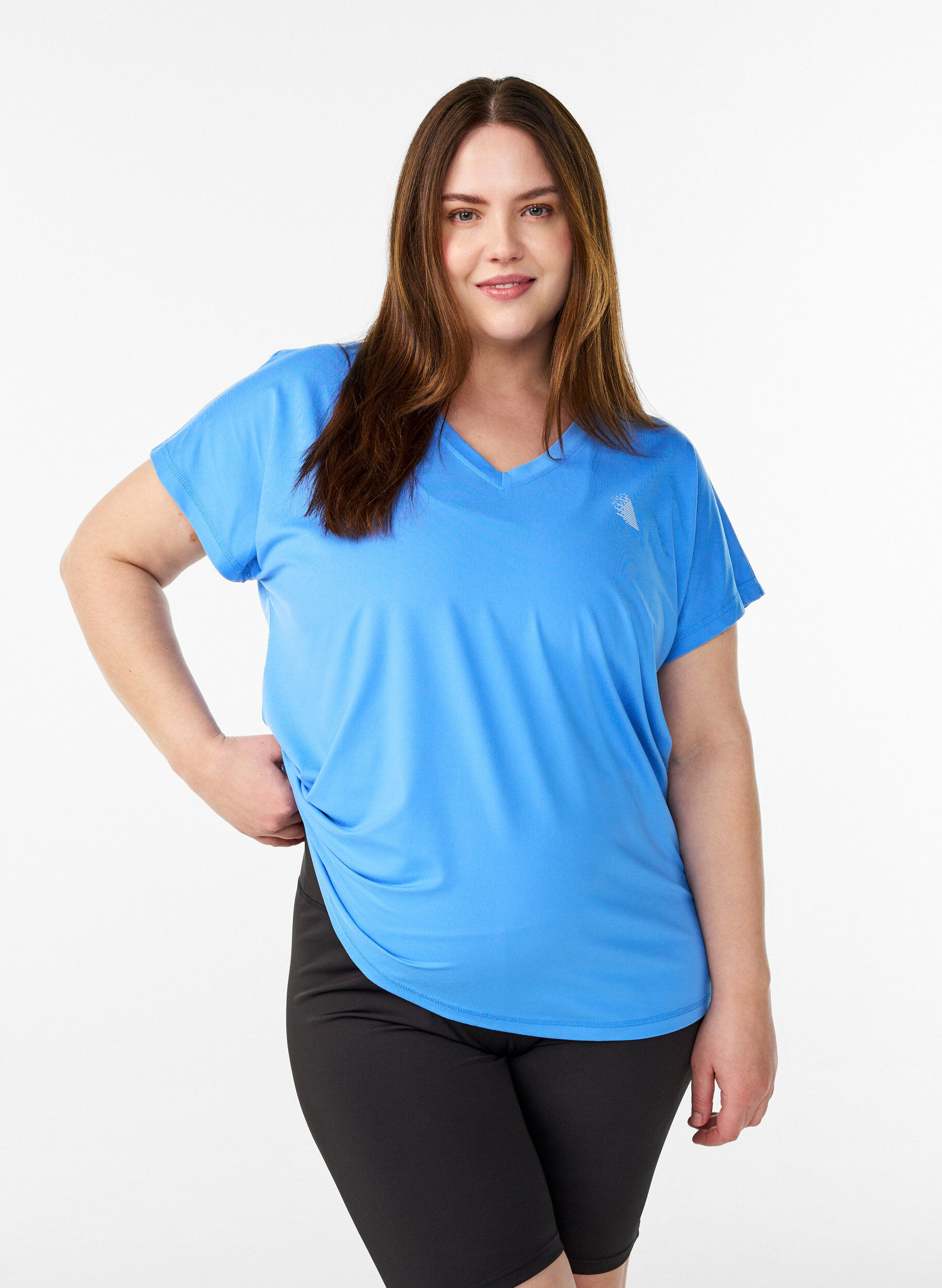 L&oslash;s tr&aelig;nings t-shirt med v-hals, Bl&aring;, Model