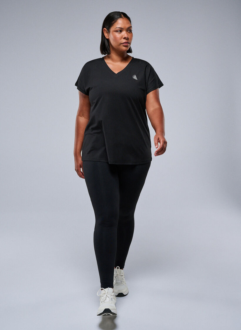 Løs trænings t-shirt med v-hals, Black, Image image number 0