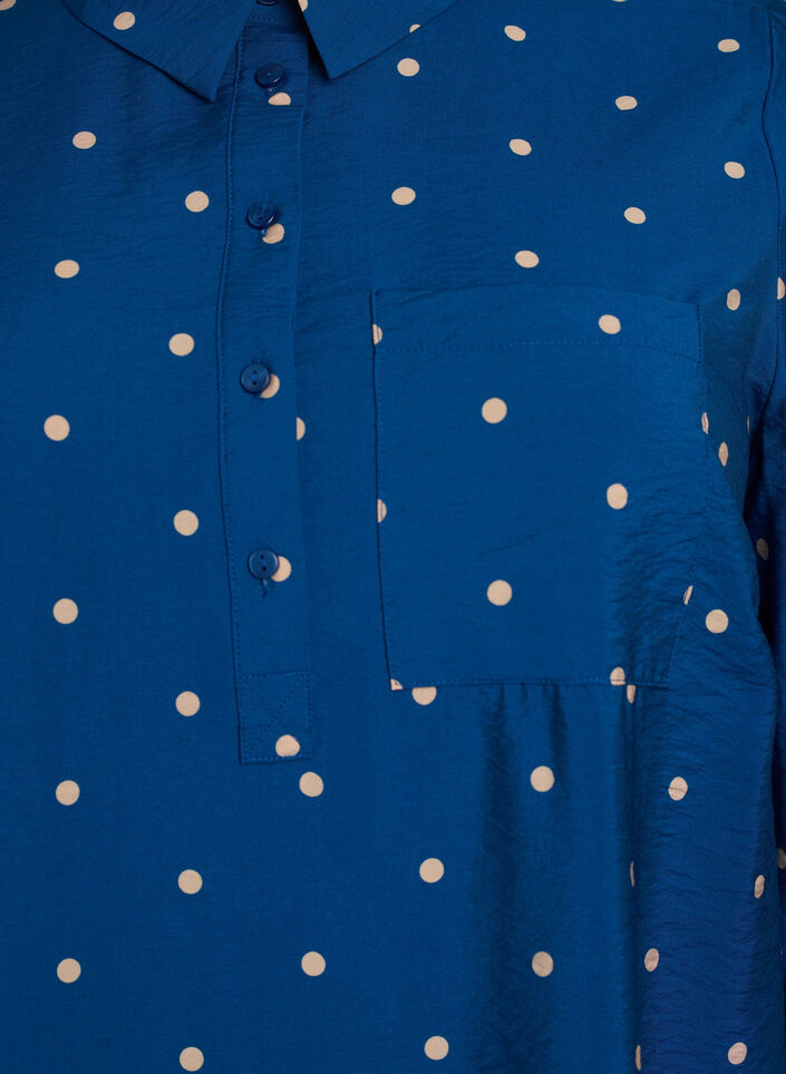 Kort kjole med krave og brystlomme, Blå, Packshot image number 2