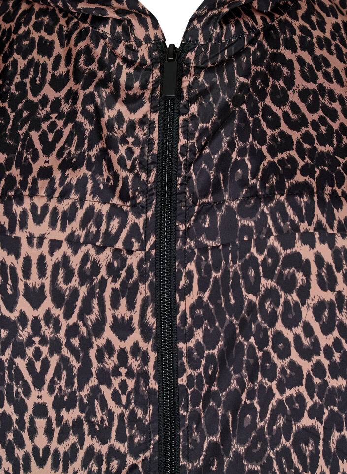 Sportsjakke med leopardprint og hætte, Brun, Packshot image number 2