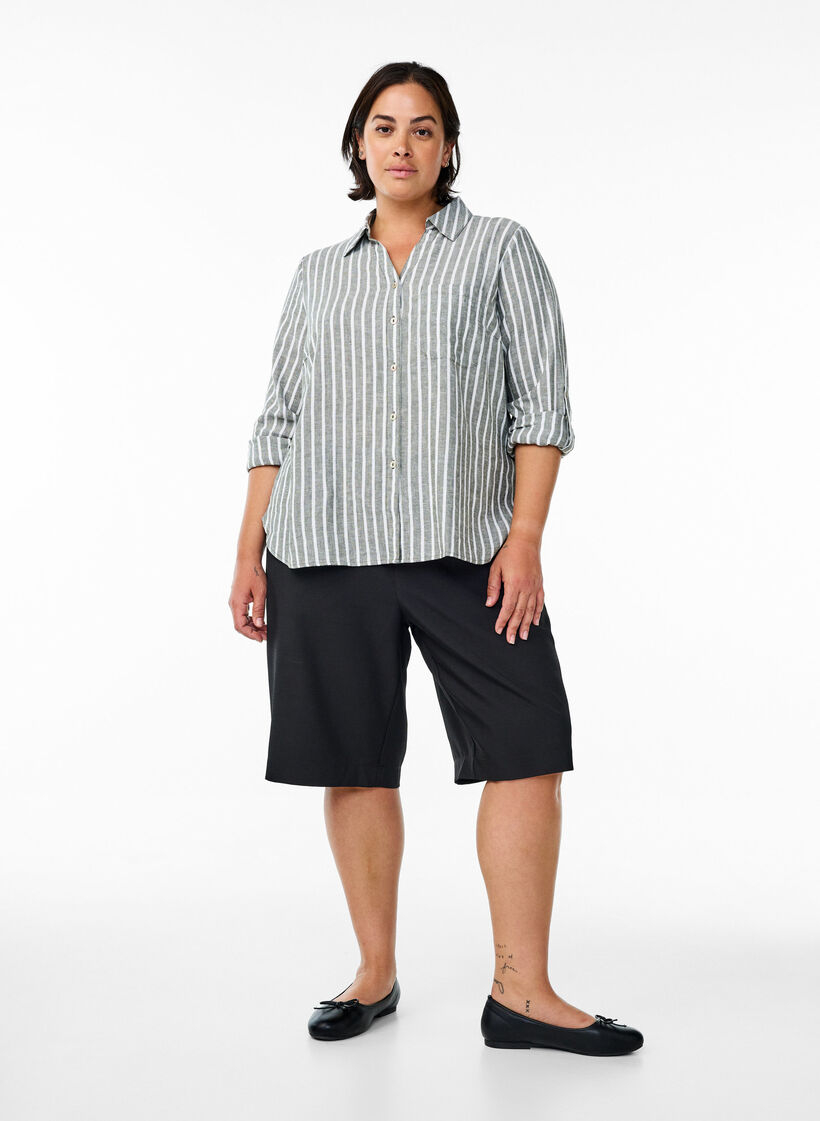 Skjorte i h&oslash;r og viskose med 3/4-&aelig;rmer, Gr&oslash;n, Model image number 1