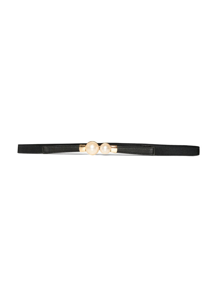 Elastisk taljeb&aelig;lte med perledetaljer, Sort, Packshot image number 0